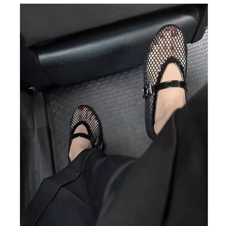 Momount Women Fishnet Ballet Flats