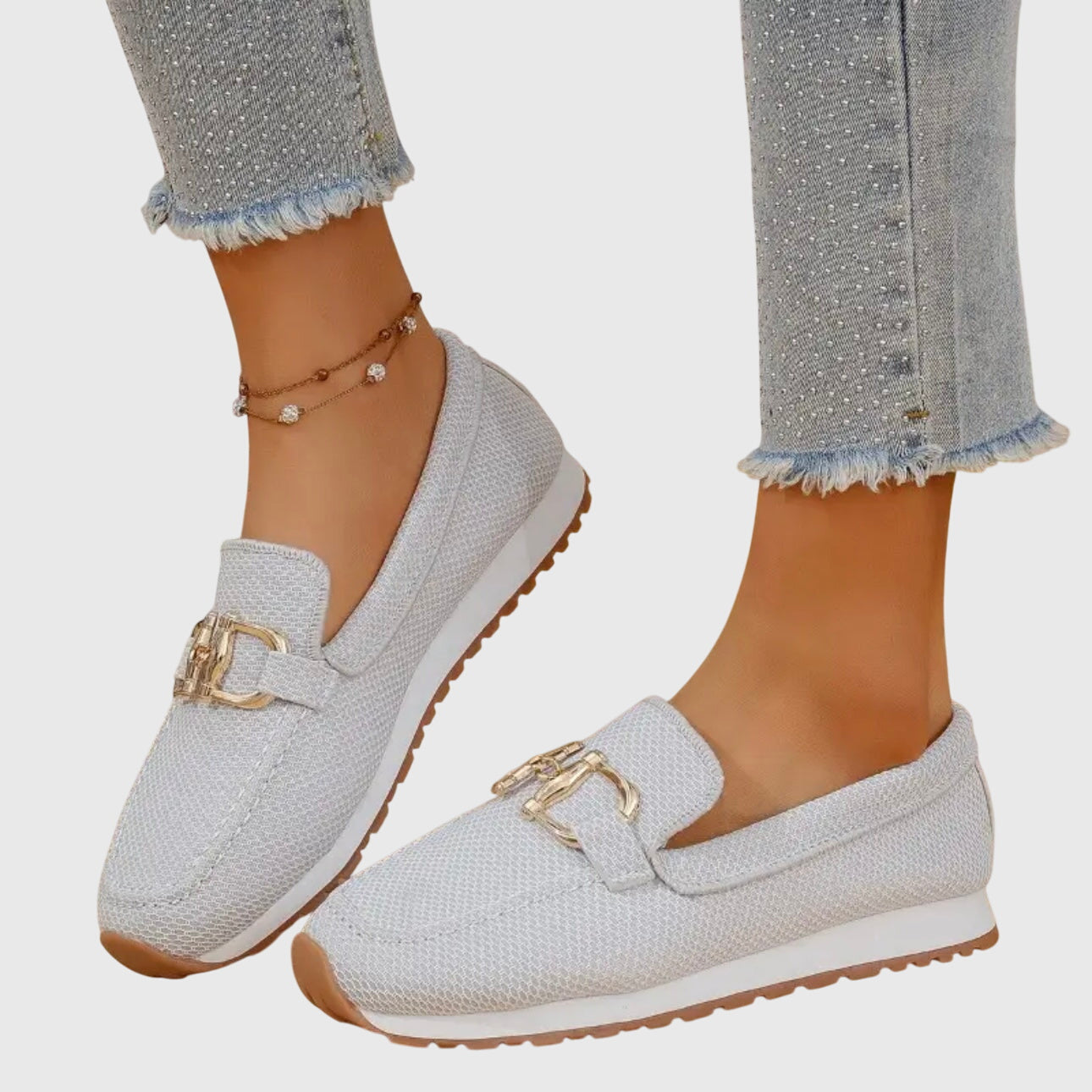 Momount Women Knit Loafers – Mesh Gold Horsebit Platform Slip-On Comfort