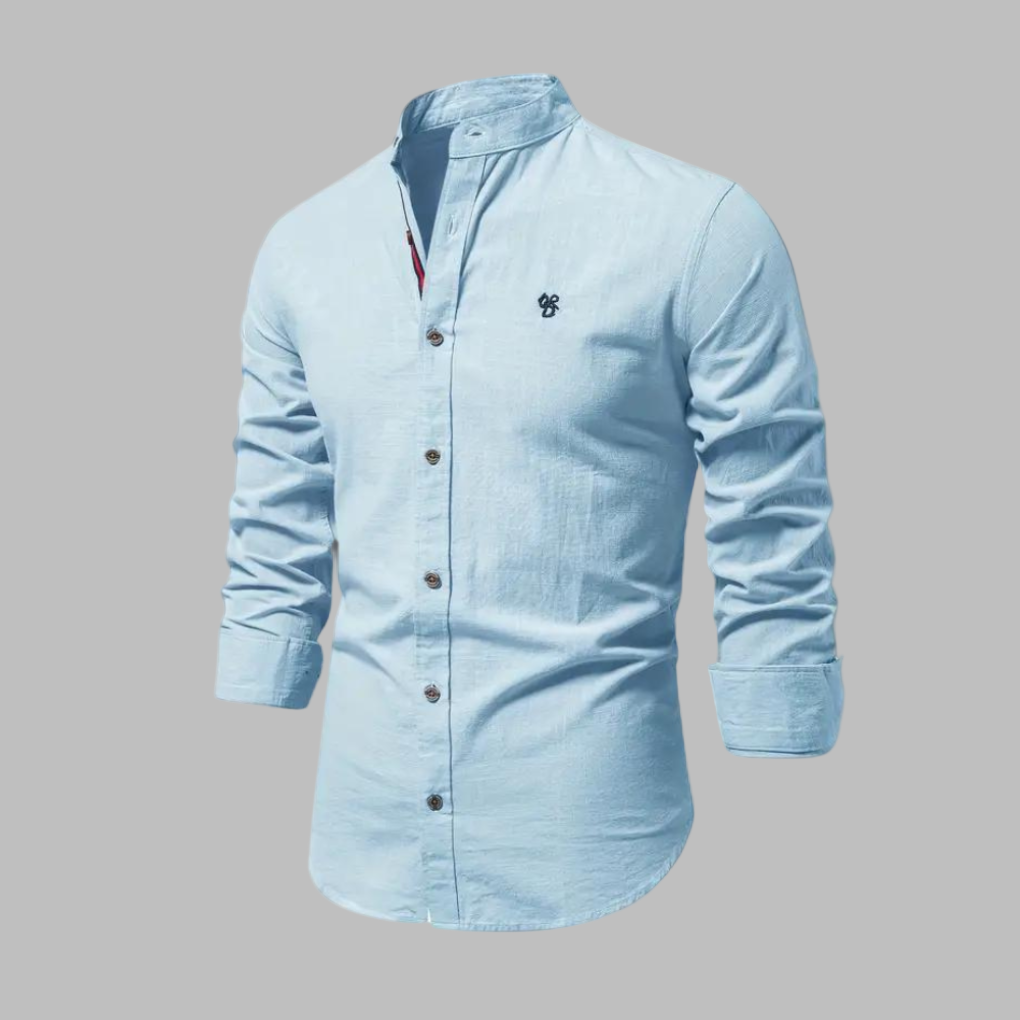 Momount Men Shirt – Long Sleeve Mandarin Collar Button Up Military