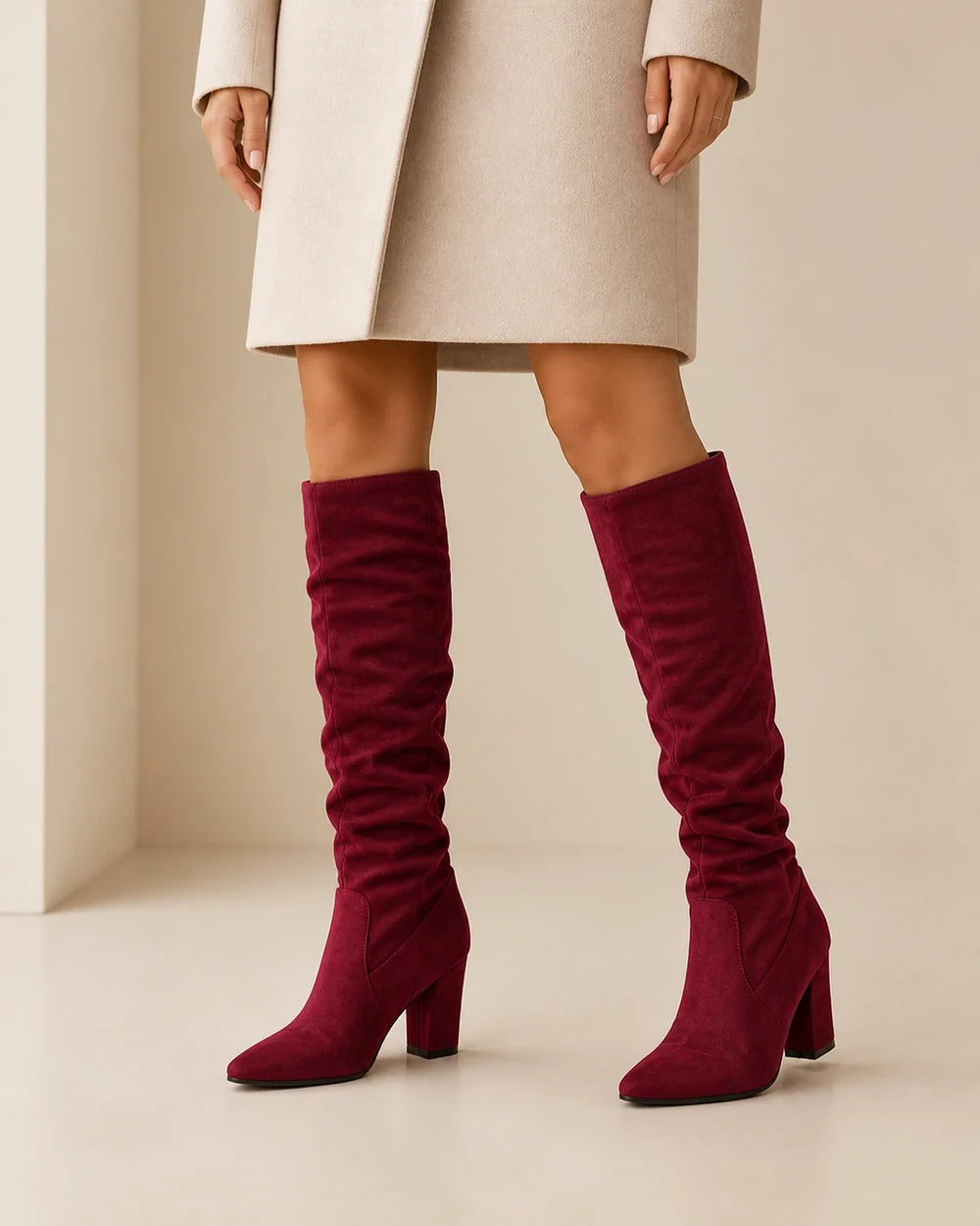 Caroline women's pleated knee-high boots – 12 burgundy webp