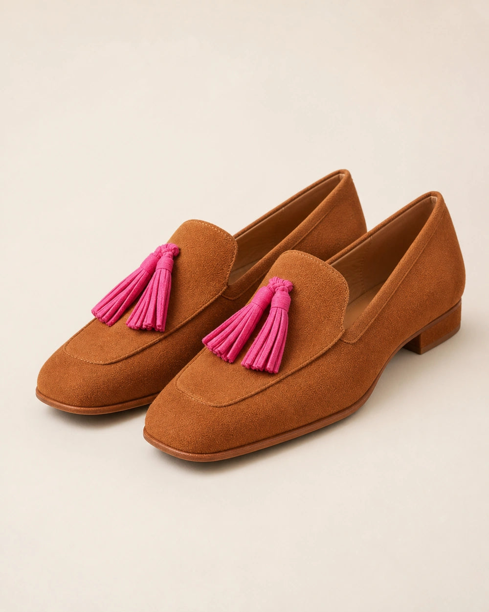 Mocassini donna cognac con nappine rosa — immagine del prodotto 9