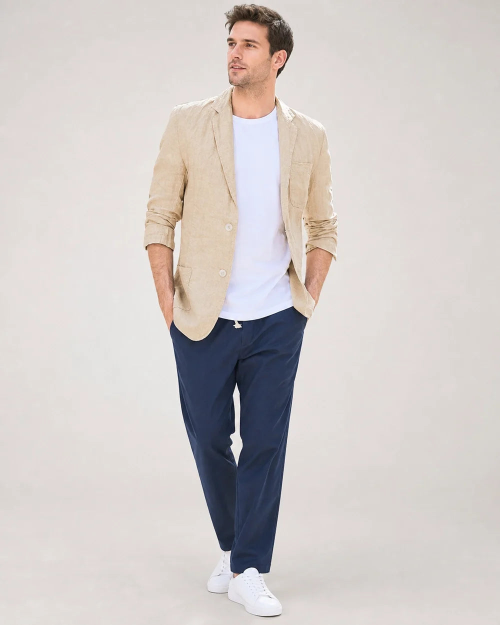 Men's lightweight linen-look blazer – 12 beige hero