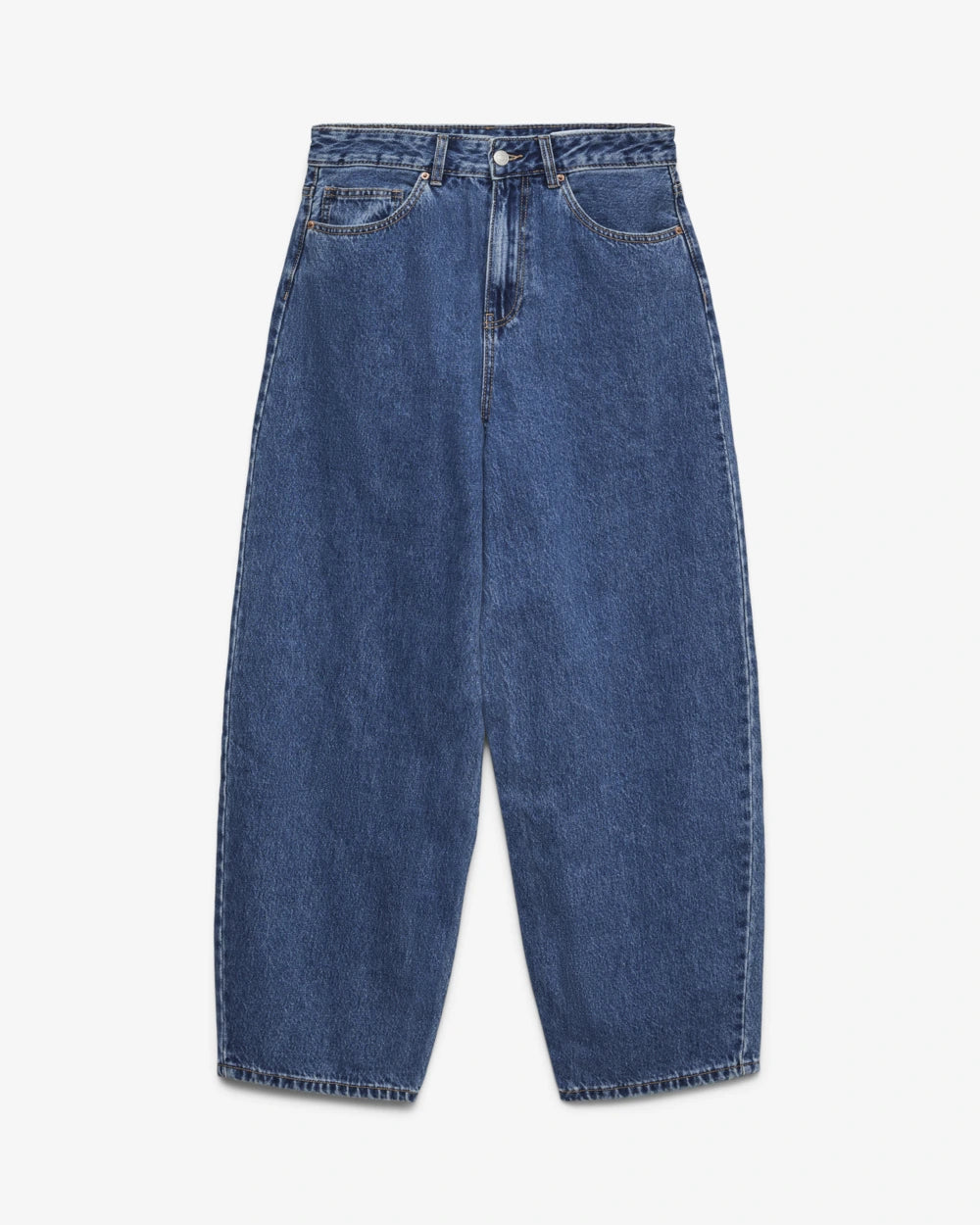 Jean femme taille haute coupe barrel bleu moyen — image