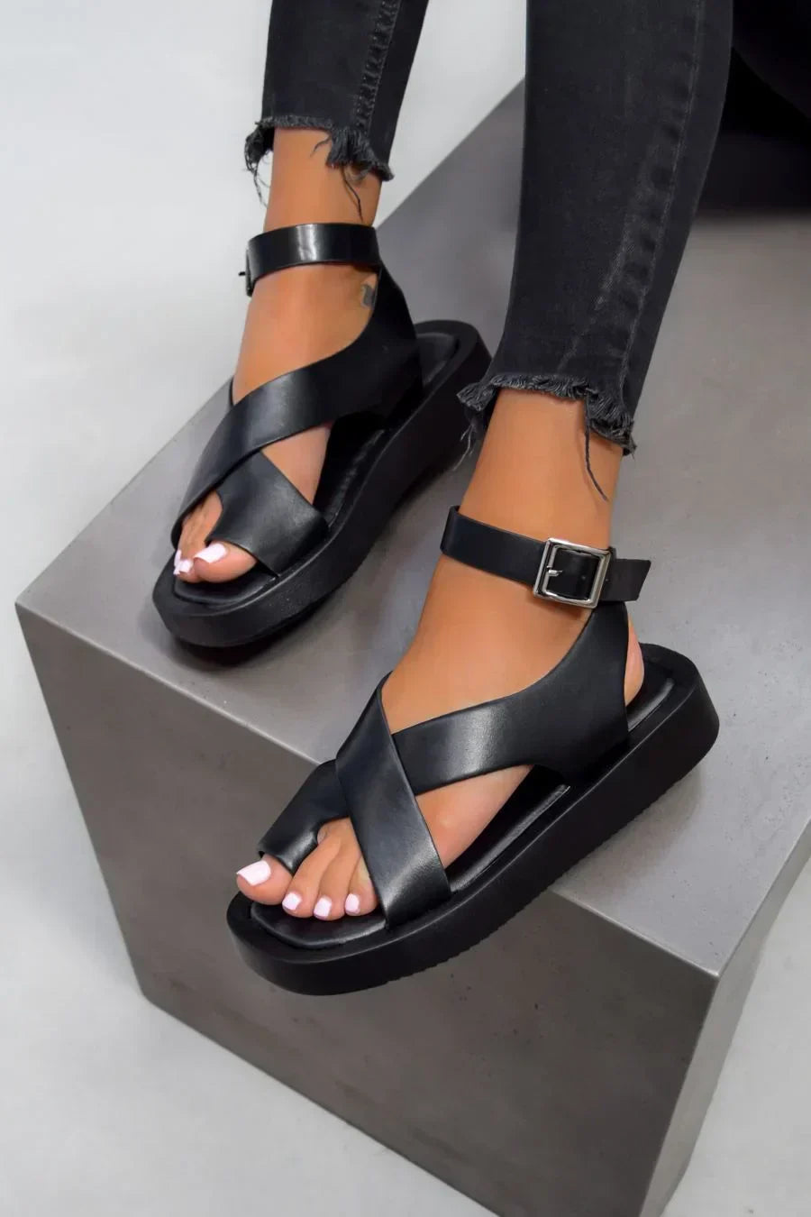 Momount Women Gladiator Sandals – Coral Leather Platform Ankle Strap