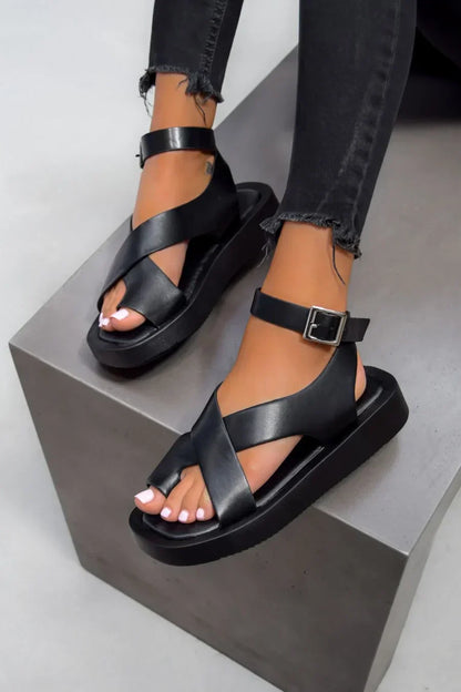 Momount Women Gladiator Sandals – Coral Leather Platform Ankle Strap