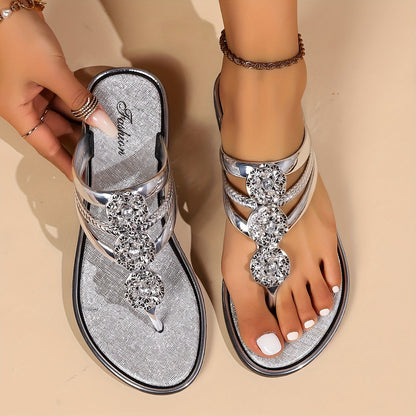 Castaliana | Sandalias Planas con Cristales y Strass en Plateado