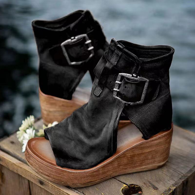 Cordova | Sandalias de Cuña con Plataforma de Ante y Hebilla