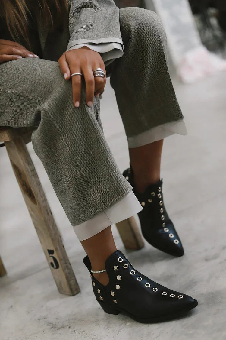 Thessalonica | Punk Studded Buckle Ankle Boots