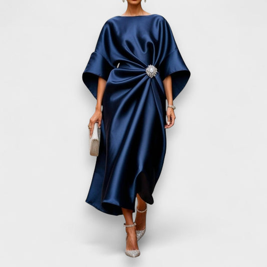 Isolde | Elegant Satin Draped Midi Gown