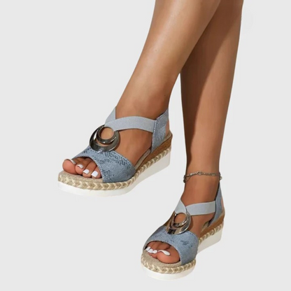 Sandalias de Cuña de Mujer – Espadrilles Rosa Empolvado Tiras Metalizadas