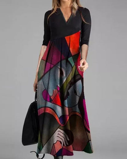 Cassellia | Abstract Print V-Neck A-Line Maxi Dress | Summer Momount