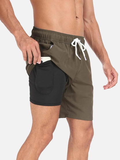 Sorte herrebadeshorts – Hurtigtørrende med elastisk snørelukning