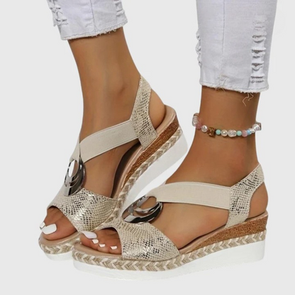 Sandalias de Cuña de Mujer – Espadrilles Rosa Empolvado Tiras Metalizadas