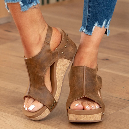 Sandale Wedge Momount Damă cu Platformă Confort din Plută, Vârf Deschis, Slip On