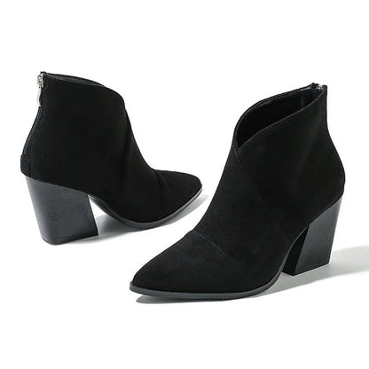 Isadora | Suede Block Heel Pointed Toe Ankle Boots