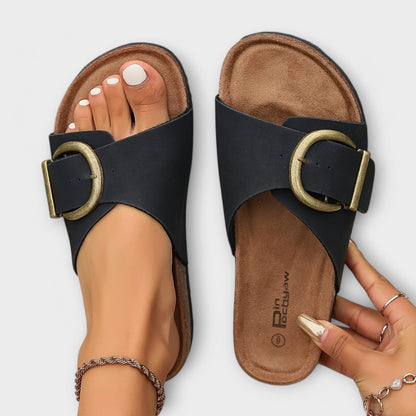 Momount | Sandale Damă cu Platformă | Talpă din Plută cu Cataramă | Slide Casual Vară cu Vârf Deschis Confortabile