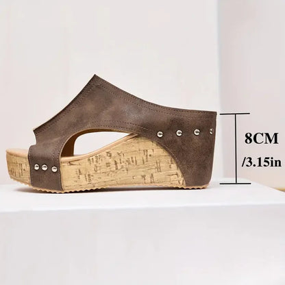 Sandalias de Cuña Plataforma de Mujer – Mules Negras Corcho con Tachuelas