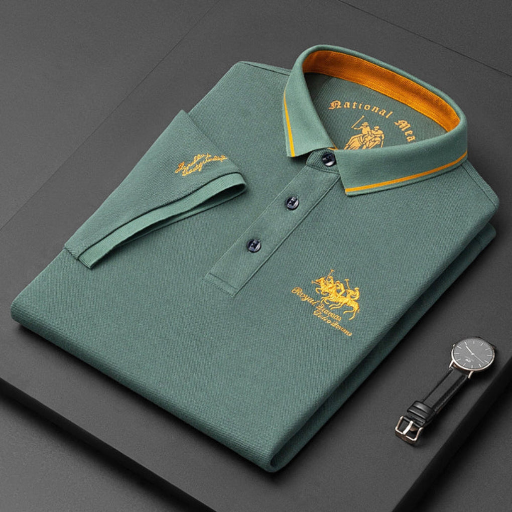 Momount Men Long Sleeve Polo Shirt – Embroidered Logo Premium Classic