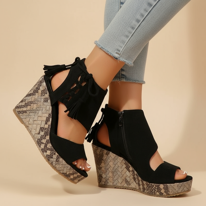 Sandalias de Cuña de Mujer – Ante Tejido Lazo Plataforma Alta Boho