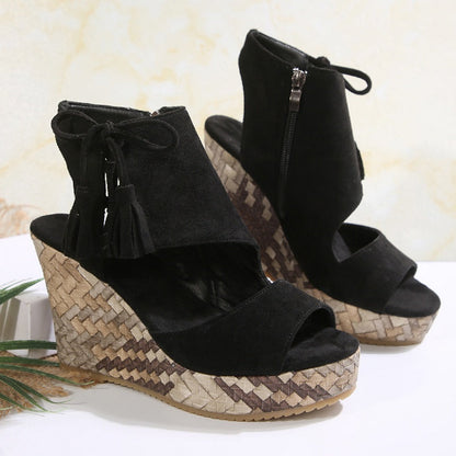 Sandalias de Cuña de Mujer – Ante Tejido Lazo Plataforma Alta Boho