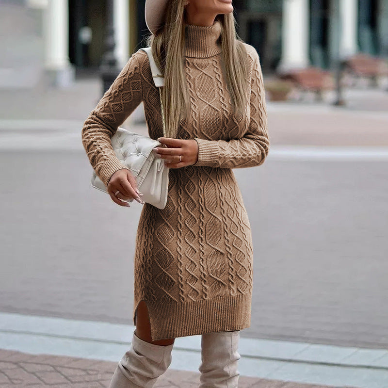 Thessalina | Vestido Midi de Punto Trenzado con Cuello Alto