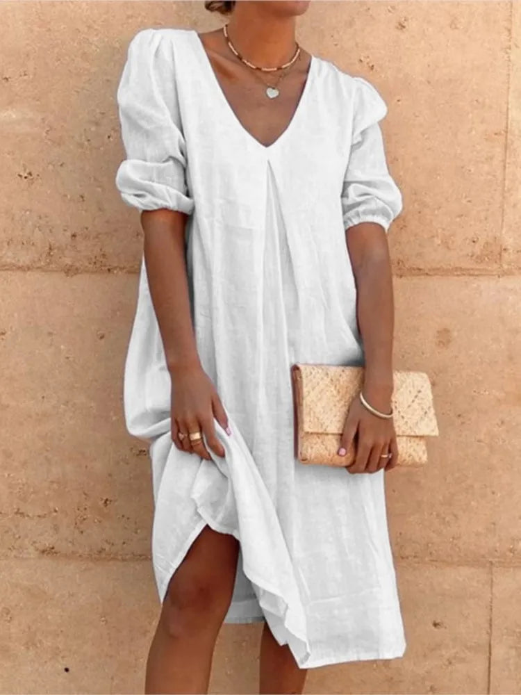 Casimira | Boho Cotton V Neck Tiered Summer Midi Dress