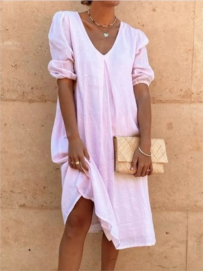 Casimira | Boho Cotton V Neck Tiered Summer Midi Dress