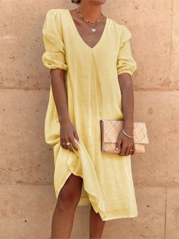 Casimira | Boho Cotton V Neck Tiered Summer Midi Dress