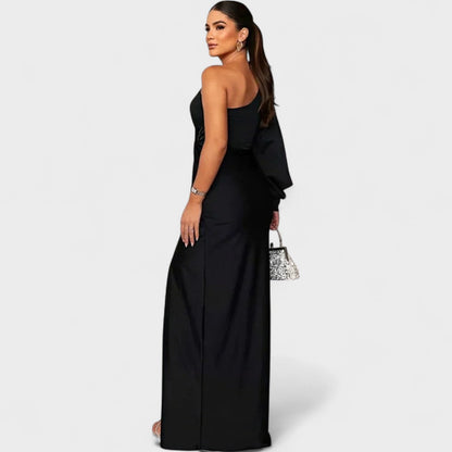 Isadora | Vestido Largo Satinado de Un Solo Hombro con Fruncido Elegante