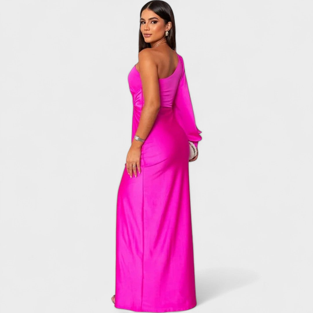 Isadora | Vestido Largo Satinado de Un Solo Hombro con Fruncido Elegante
