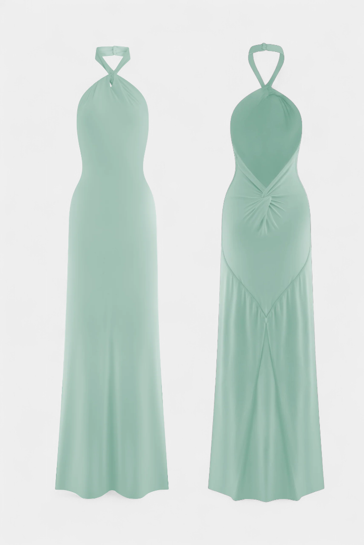 Trinity | Vestido Halter Ajustado con Detalle Fruncido y Espalda Baja