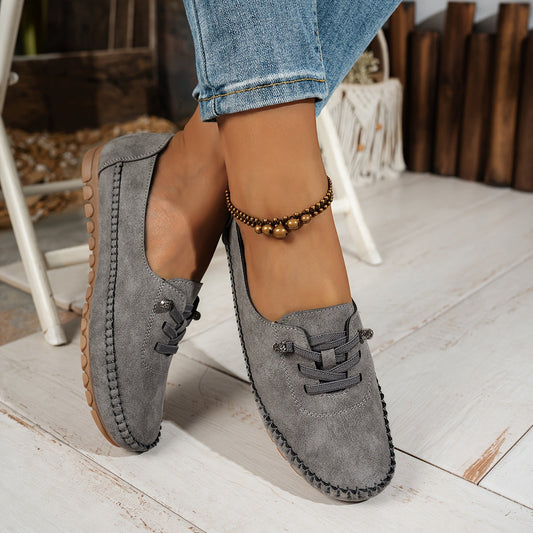 Momount Women Moccasin Loafers – Suede Hand-Stitched Slip-On Elastic Comfort