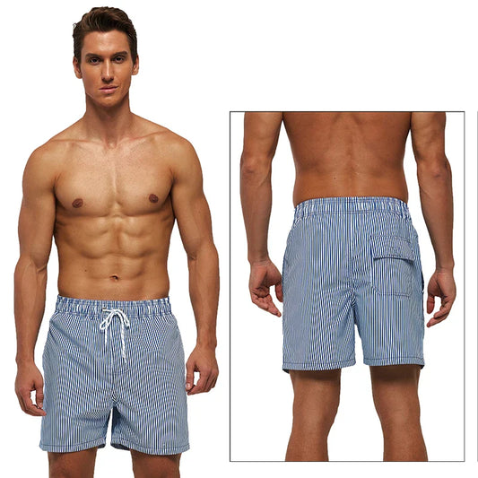 Momount Men Swim Shorts – Striped Drawstring Quick Dry Summer Beach