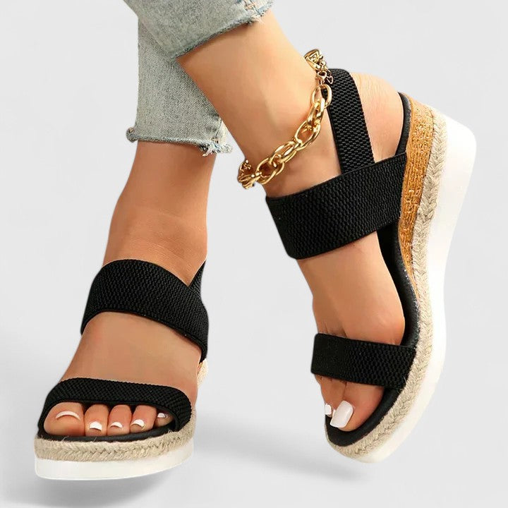 Momount Dame Espadrille-Kilesandaler – Elastisk Rem Jute Plateau Åben Tå