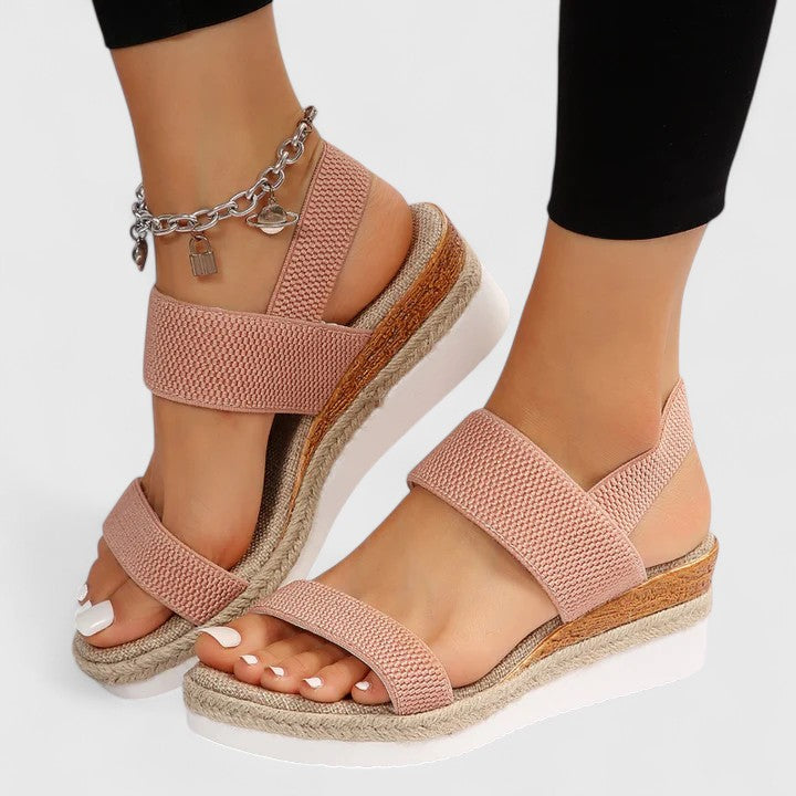 Momount Dame Espadrille-Kilesandaler – Elastisk Rem Jute Plateau Åben Tå