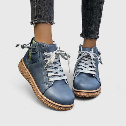 Momount Women High-Top Sneaker Boots – Leather Lace-Up Side Zip Crepe Sole