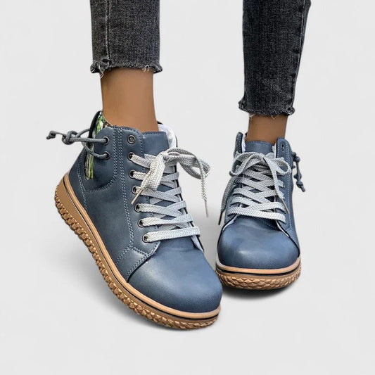 Momount Women High-Top Sneaker Boots – Leather Lace-Up Side Zip Crepe Sole