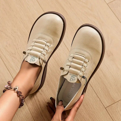 Momount Women Lace-Up Loafers – Leather Round-Toe Flatform Comfort Casual