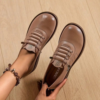 Momount Women Lace-Up Loafers – Leather Round-Toe Flatform Comfort Casual