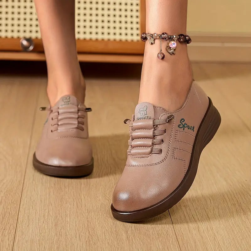 Momount Women Lace-Up Loafers – Leather Round-Toe Flatform Comfort Casual