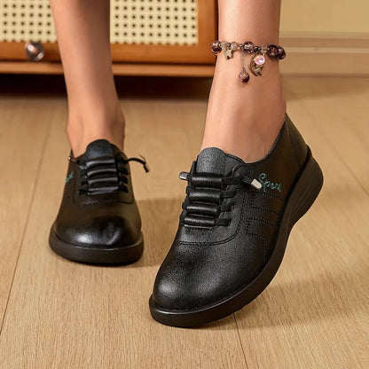 Momount Women Lace-Up Loafers – Leather Round-Toe Flatform Comfort Casual