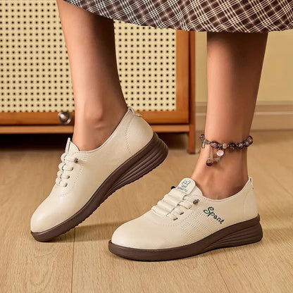 Momount Women Lace-Up Loafers – Leather Round-Toe Flatform Comfort Casual