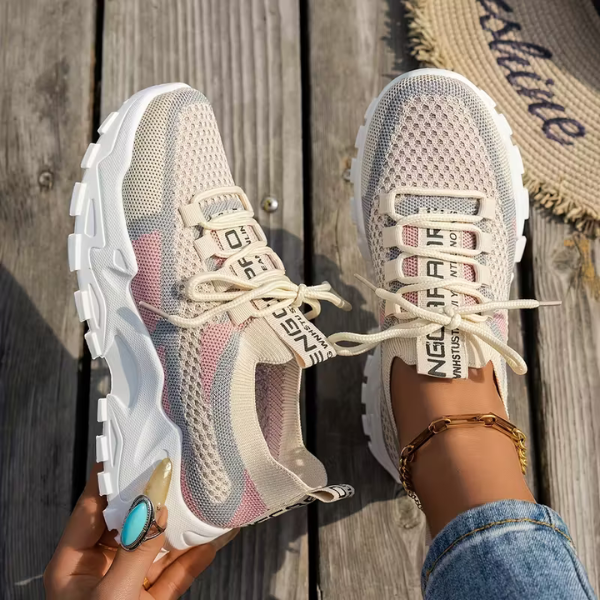 Momount Women Chunky Sneakers – Mesh Lace-Up Platform Color-Block Dad-Style