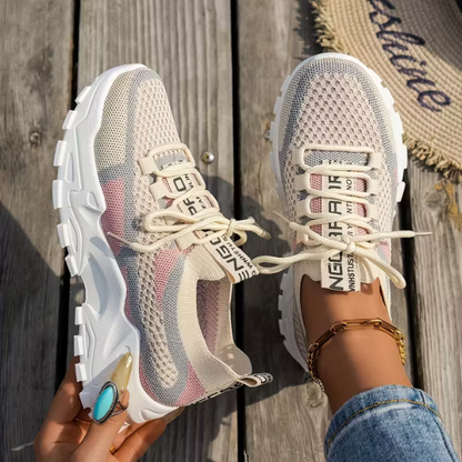 Momount Women Chunky Sneakers – Mesh Lace-Up Platform Color-Block Dad-Style