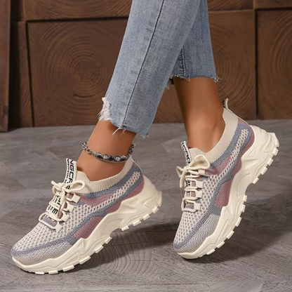 Momount Women Chunky Sneakers – Mesh Lace-Up Platform Color-Block Dad-Style