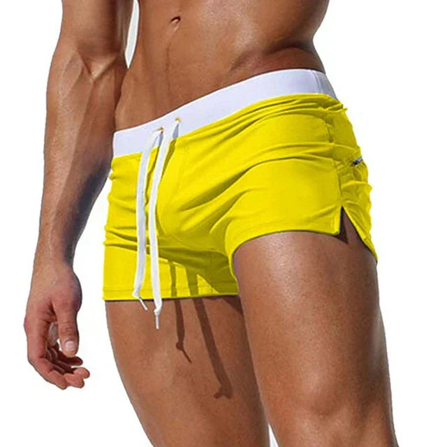 Momount Men Swim Shorts – Drawstring Zipper Pocket Slim Fit Quick Dry