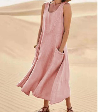 Melisande | Linen Scoop Neck Maxi Dress