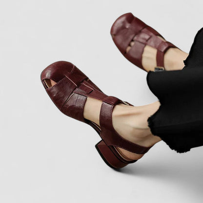 Arabella | Vintage Buckle Leather Block Heel Sandals