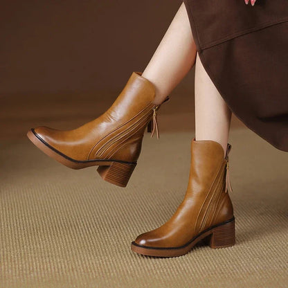 Celeste | Western Leather Block Heel Ankle Boots