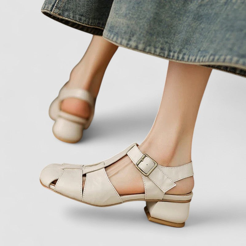 Arabella | Vintage Buckle Leather Block Heel Sandals